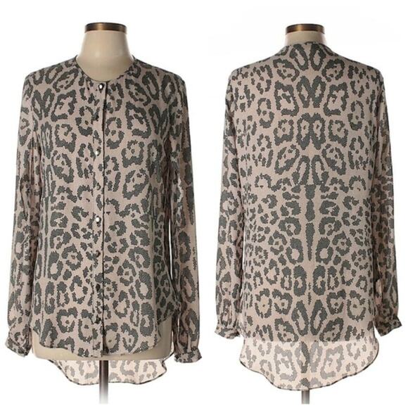 Single Los Angeles Tan & Black Abstract Animal Print Hi Low Blouse Sz Medium - Picture 8 of 8